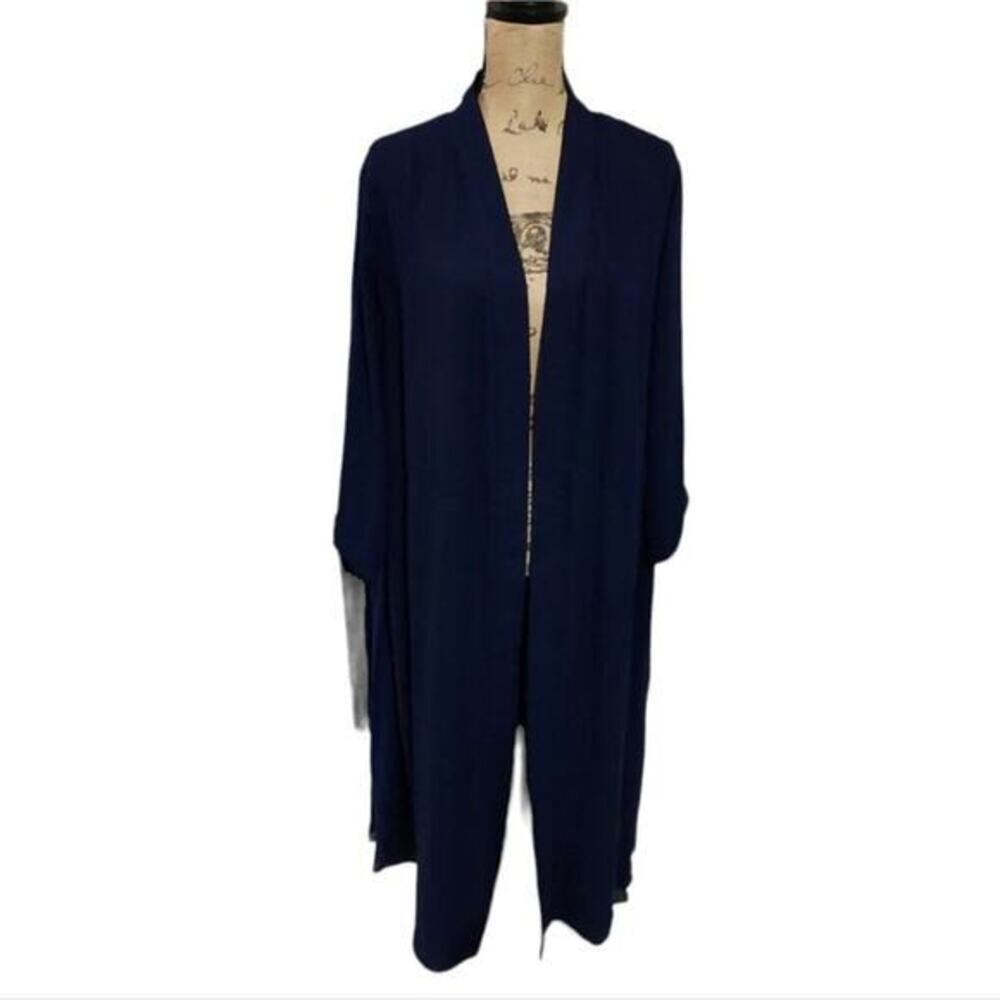 Joanna Hope Navy Blue‎ Maxi length Cardigan Duster Slightly Sheer Pleated 3X
